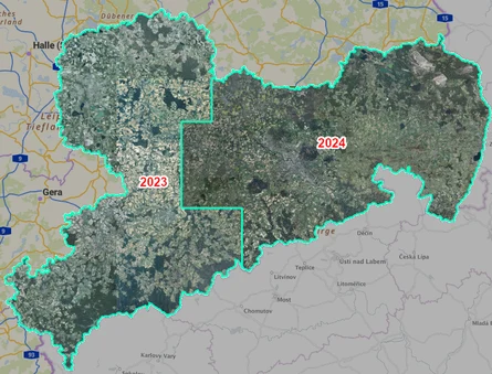Kartenausschnitt mit dem Layer Luftbild 2023 und 2024