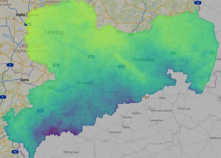 Kartenausschnitt Klimakarten 1961 bis 2023