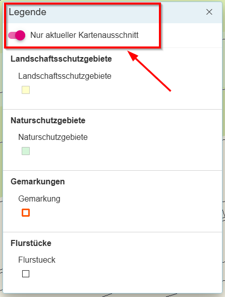 Hilfe - Legende - Schalter Nur aktueller Kartenausschnitt