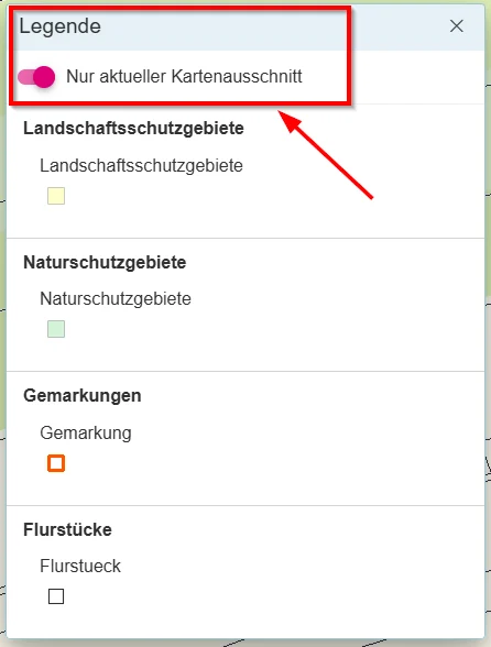 Hilfe - Legende - Schalter Nur aktueller Kartenausschnitt