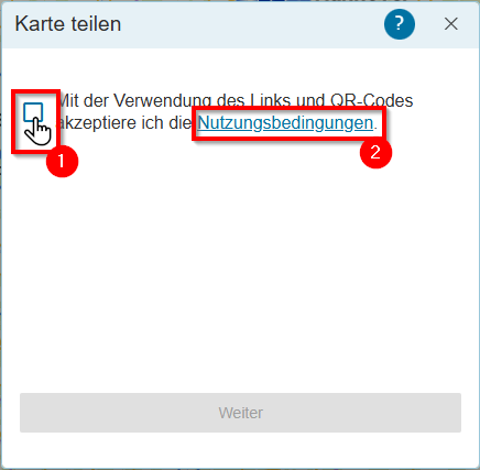 Hilfe - Karte teilen Nutzungsbedingungen