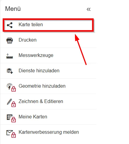Hilfe - Menü Karte teilen