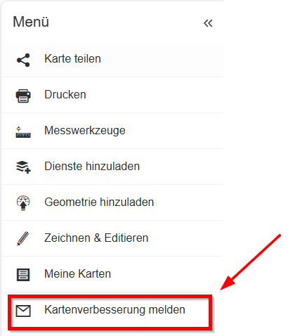 Hilfe - Menü Kartenverbesserung melden
