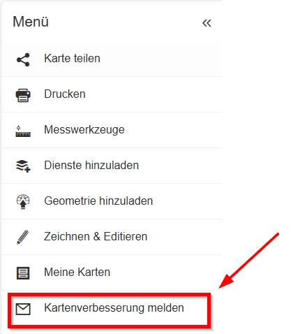 Hilfe - Menü Kartenverbesserung melden