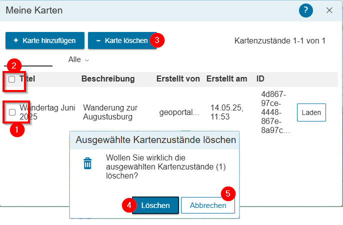 Hilfe - Meine Karten - Löschen