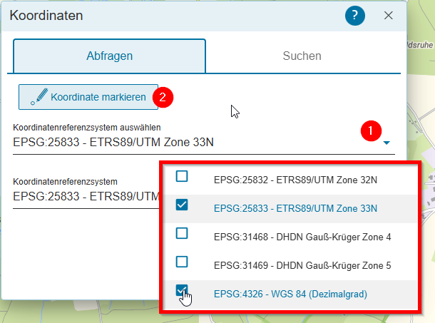 Hilfe - Messwerkzeuge Koordinaten umwandeln