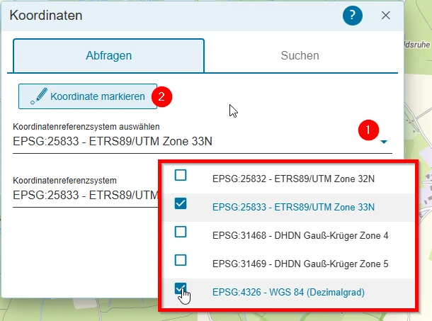 Hilfe - Messwerkzeuge Koordinaten umwandeln