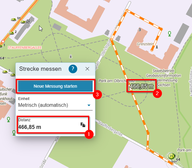 Hilfe - Strecke messen Ergebnis