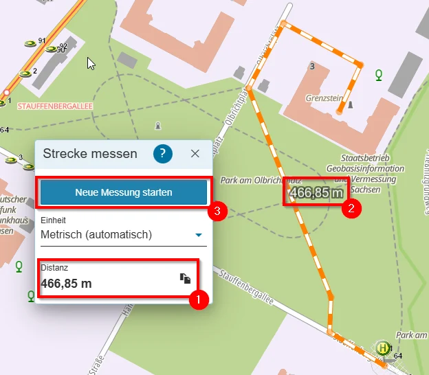 Hilfe - Strecke messen Ergebnis