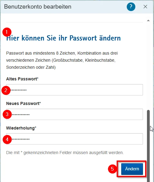 Hilfe - Profil bearbeiten - Passwort