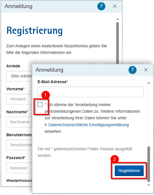 Hilfe - Registrierung - Formular