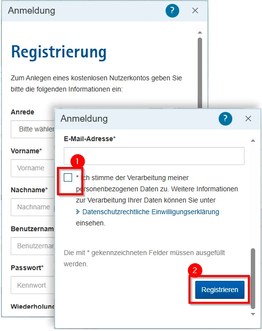 Hilfe - Registrierung - Formular