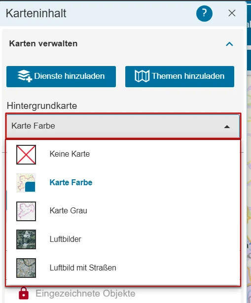 Beispielausschnitt Hintergrundkarte ändern