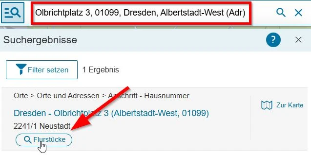 Suche Flurstück über Adresse
