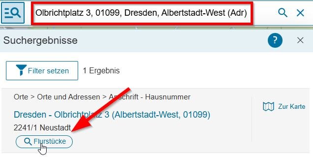 Suche Flurstück über Adresse