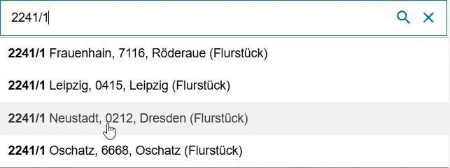 Suche Flurstück über Kennzeichen.