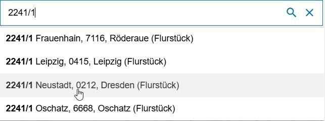 Suche Flurstück über Kennzeichen.