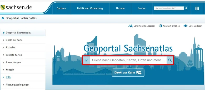 Suchfeld Startseite Geoportal Sachsenatlas.